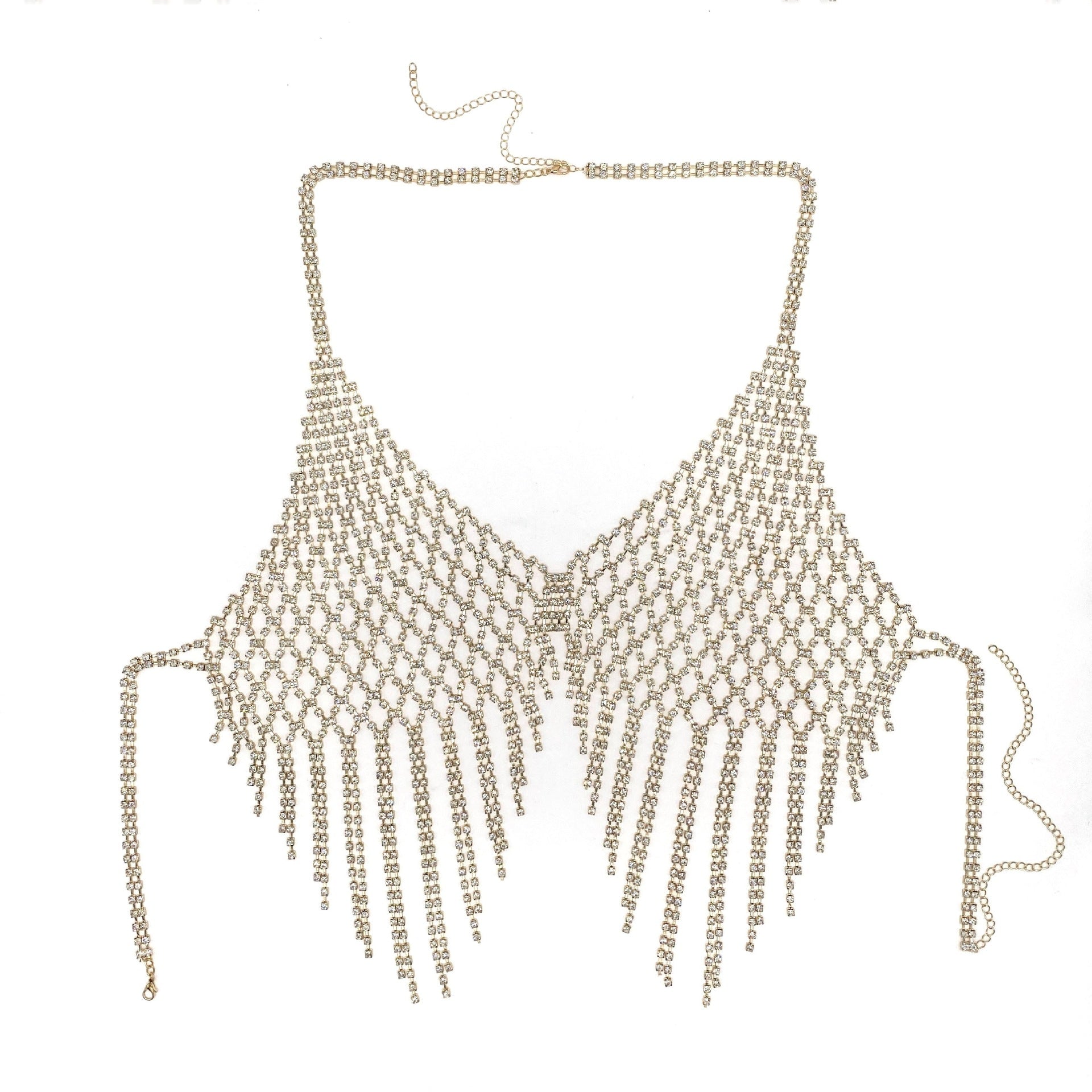 European and American Cross-border Geometric Rhinestone Mesh Tassel Body Chain Sexy Nightclub Exaggerated Flash Diamond Bra Sexy Clothing
