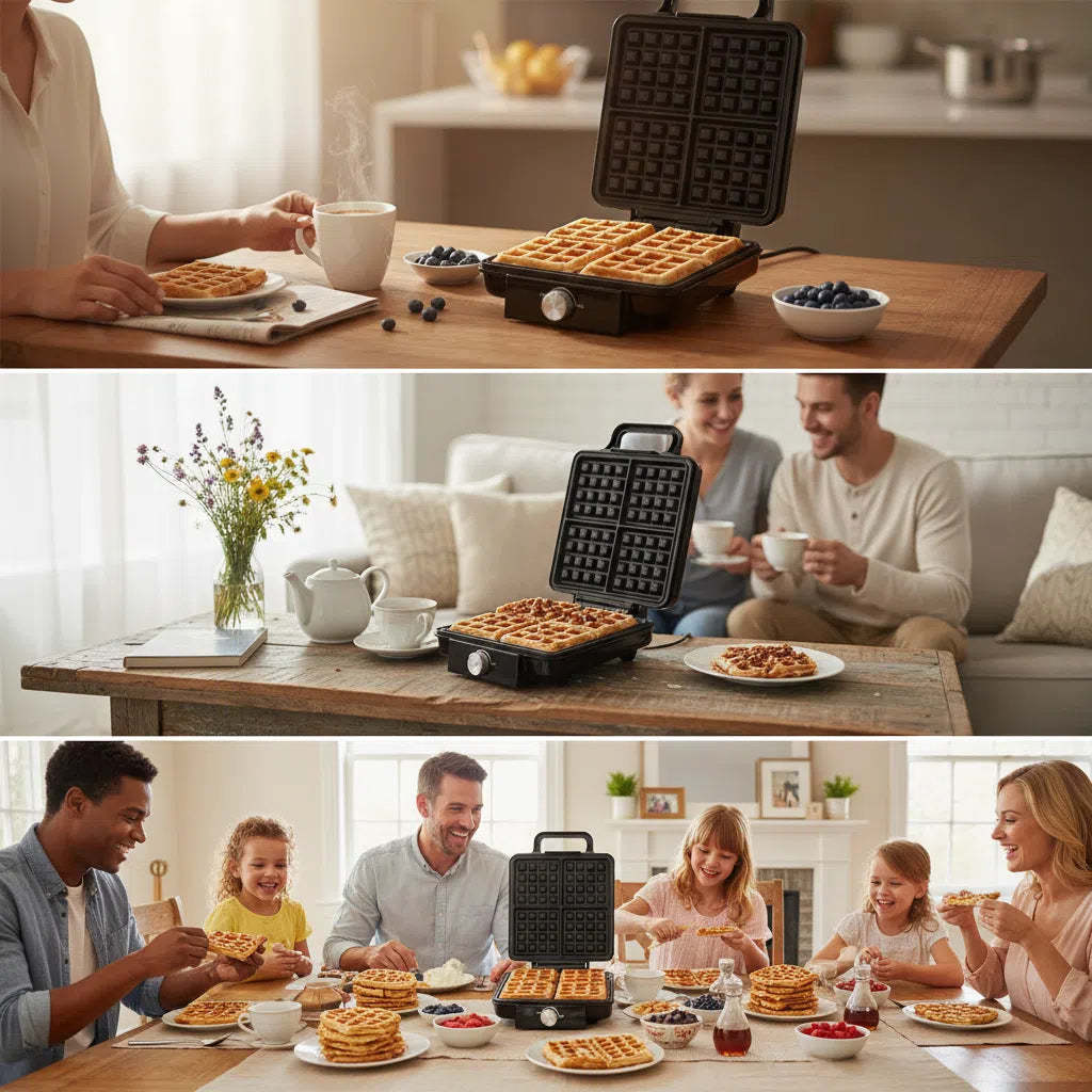 4-Slice Belgian Waffle Maker 1500W Double Heating Non-Stick Egg Cake Oven Pancake Egg Waffle Cake Machine Temperature Control