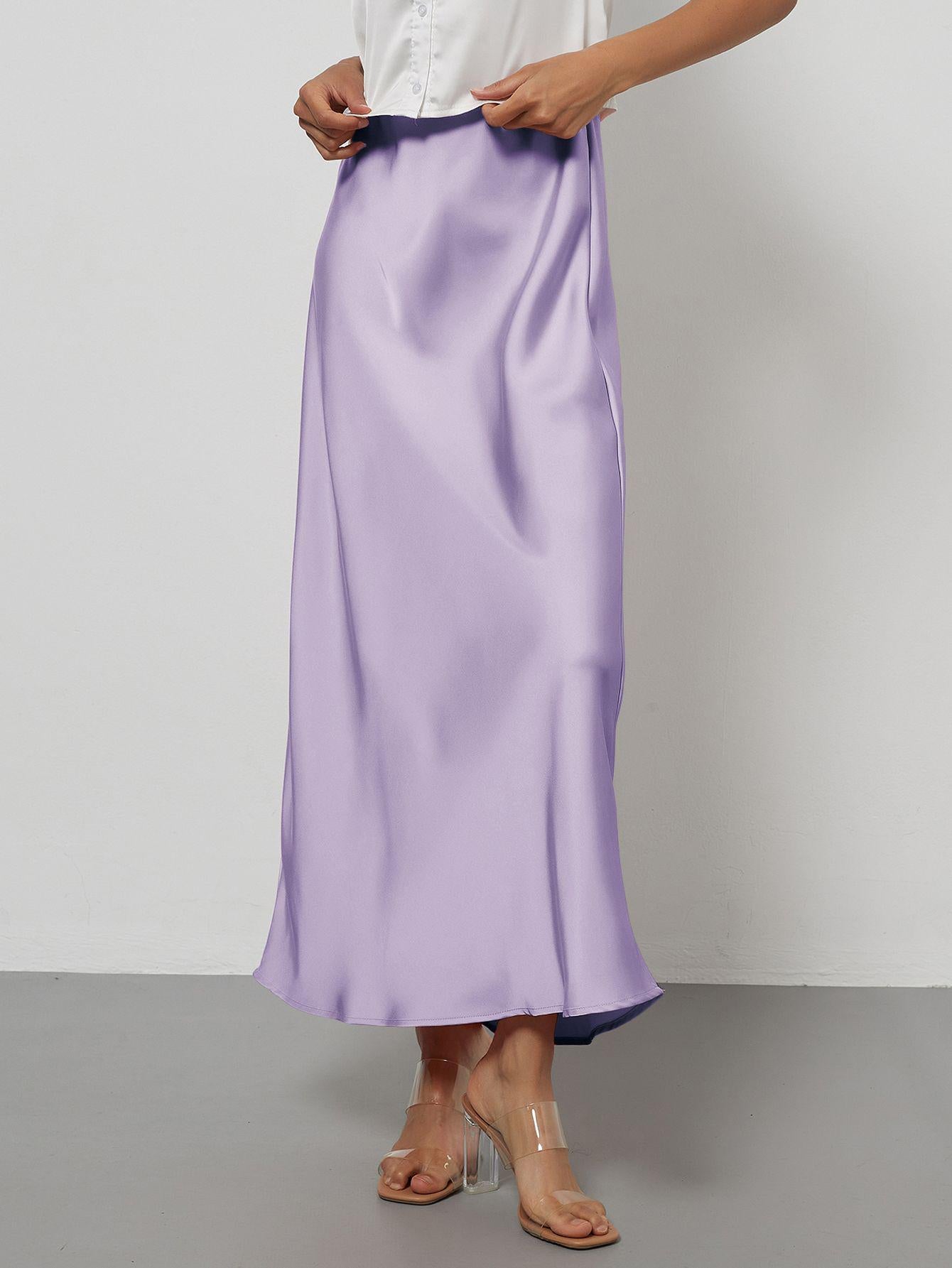 In-Stock Cross-Border Women's Clothing Wholesale European and American Style Elegant Satin Midi Skirt Slimming and Flowy