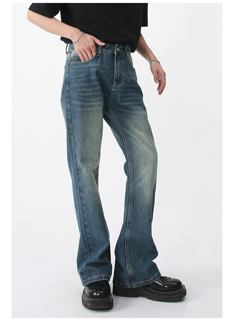 Men High Street Hip Hop Casual Small Flare Denim Jeans Pant Male Japan Korea Style Streetwear Vintage Denim Trousers Pant