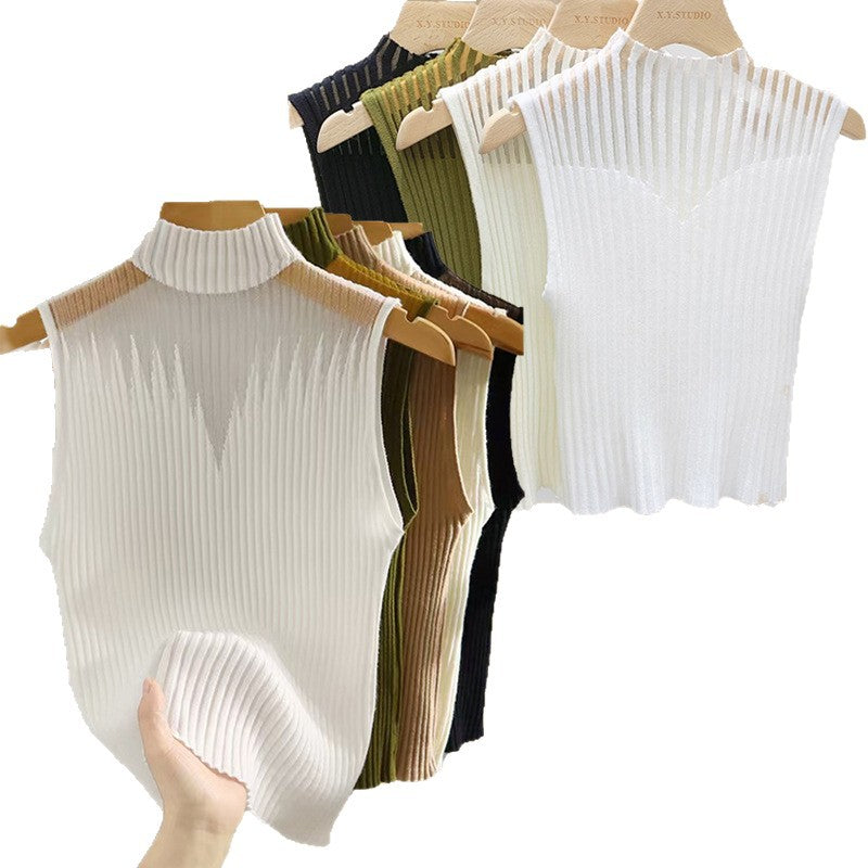 New Style Sleeveless Knit Top for Women, Summer Thin Style with a High-End Feel, Elegant Collar, Vacation Casual Top, Direct Cross-Border Supply