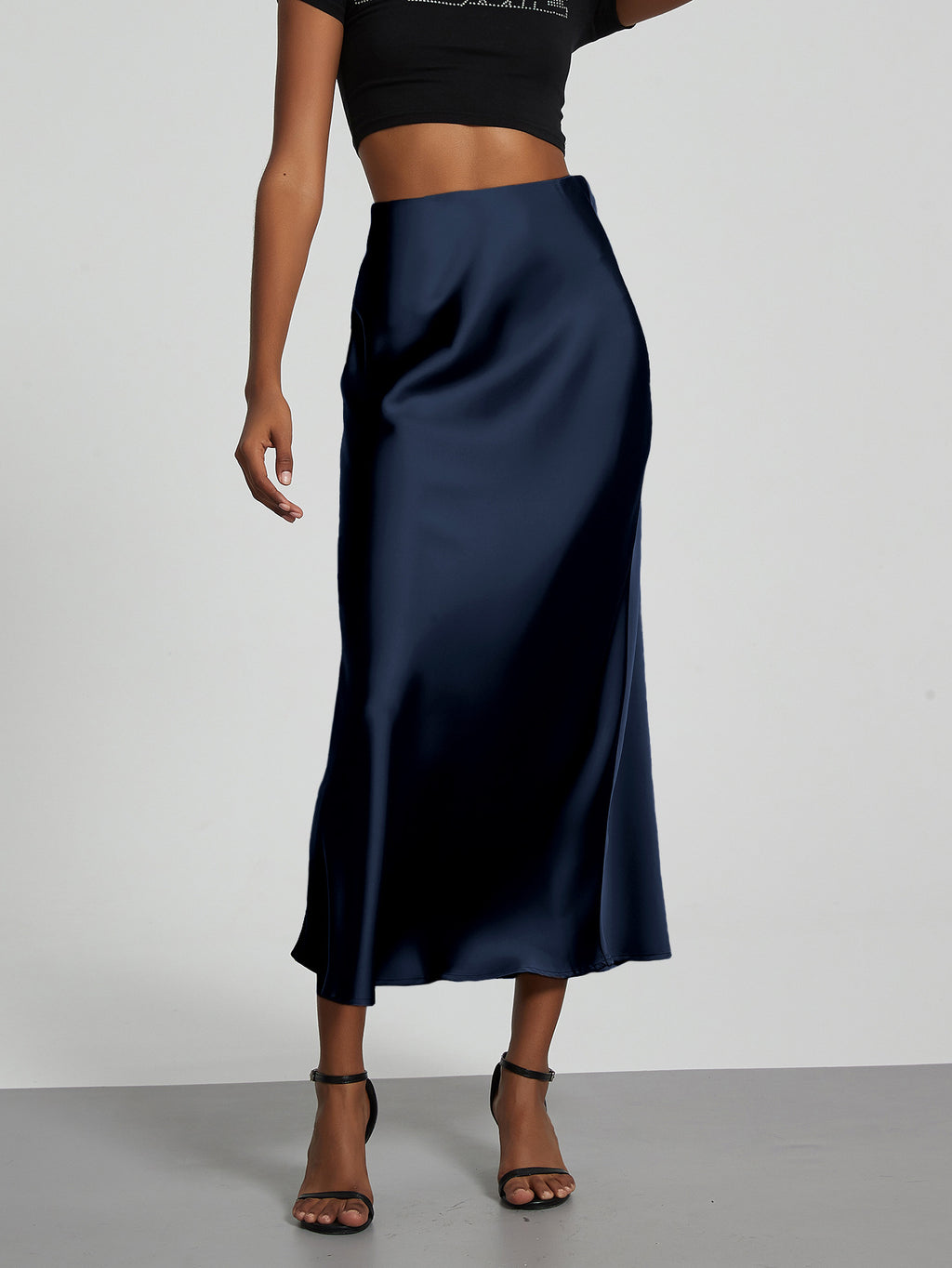 In-Stock Cross-Border Women's Clothing Wholesale European and American Style Elegant Satin Midi Skirt Slimming and Flowy
