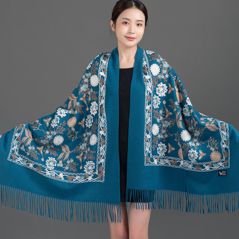India Nepal ethnic style red women autumn and winter fashion mother long shawl embroidered warm shawl outside