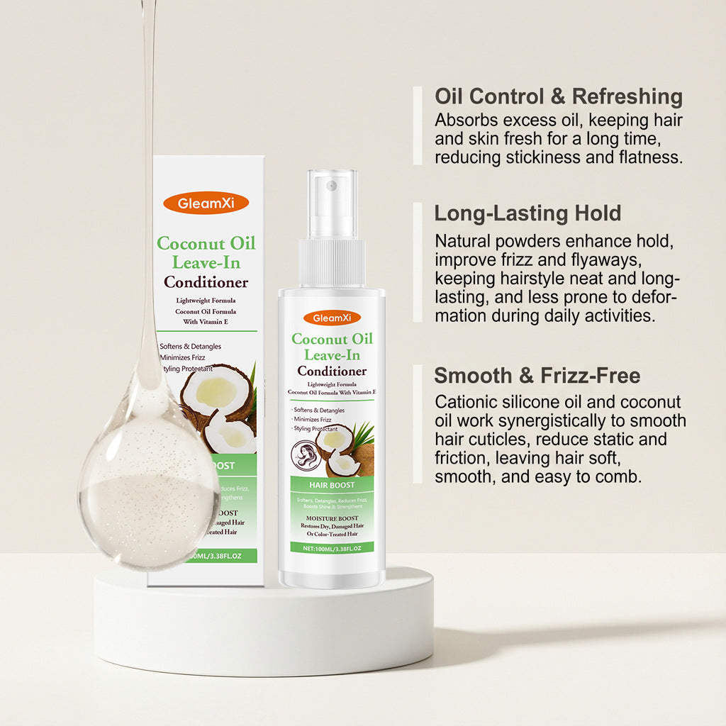 Gleamxi Coconut Oil Leave-In Conditioner Spray Softens Detangles Dry Tangled Minimizes Frizz Boosts Shine Hair Care Product
