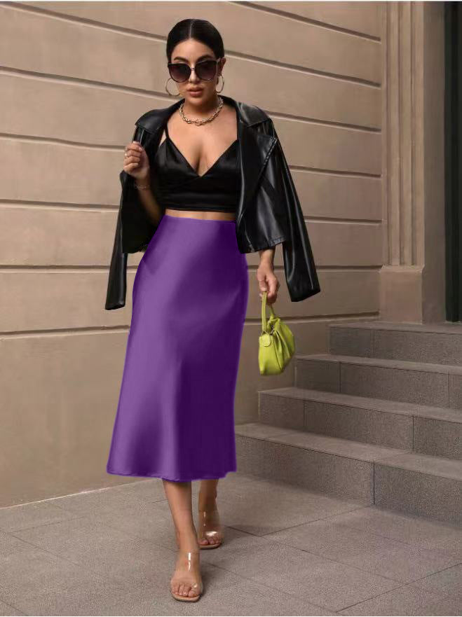 Hip-Covering Fishtail Skirt Satin Mid-Length Skirt Spring and Summer New European and American Cross-Border Women's Clothing Manufacturer Direct