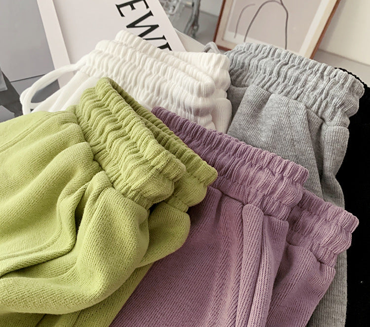 Women's Korean version of loose wide-leg drawstring A-line pants with a slim waist slim fit casual home versatile sports shorts
