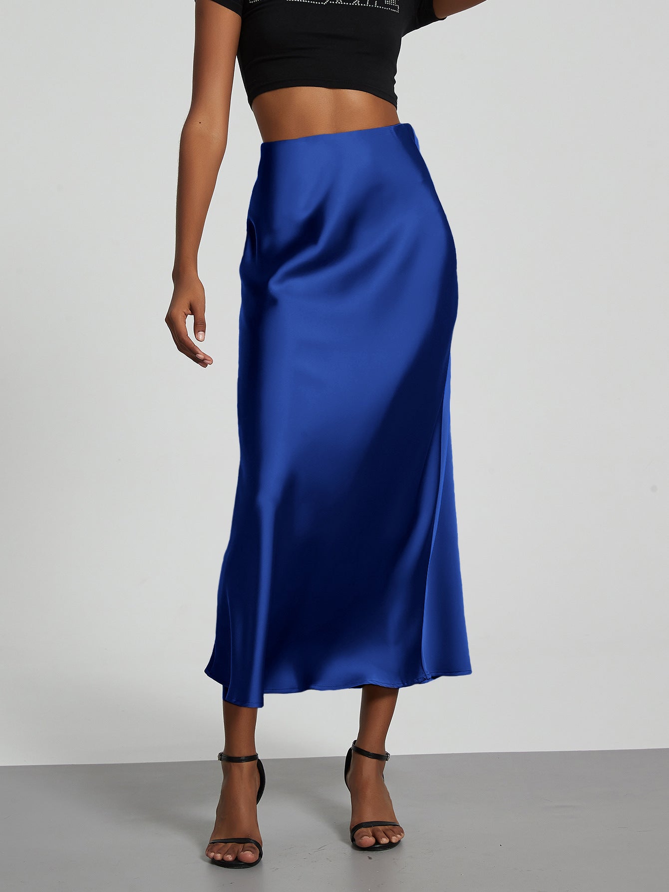 In-Stock Cross-Border Women's Clothing Wholesale European and American Style Elegant Satin Midi Skirt Slimming and Flowy