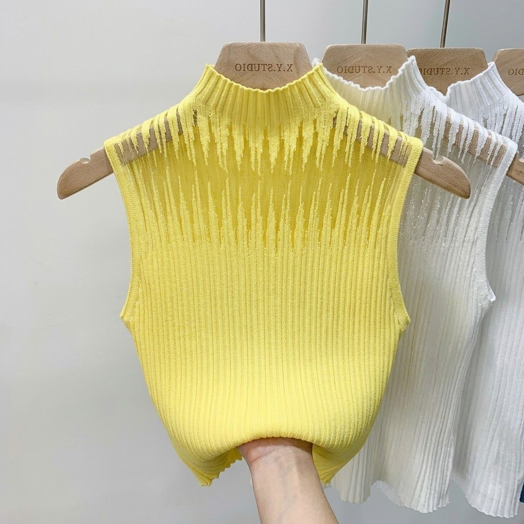 New Style Sleeveless Knit Top for Women, Summer Thin Style with a High-End Feel, Elegant Collar, Vacation Casual Top, Direct Cross-Border Supply