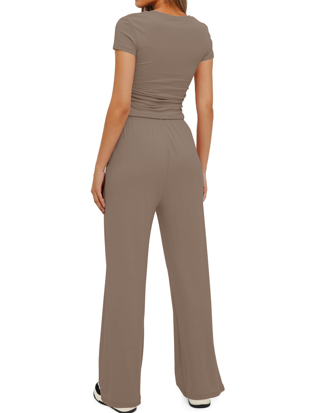 Women's Summer Solid Loose Casual Tracksuit Two Piece Set O Neck Short Sleeve T Shirt Wide Leg Pants Sportswear