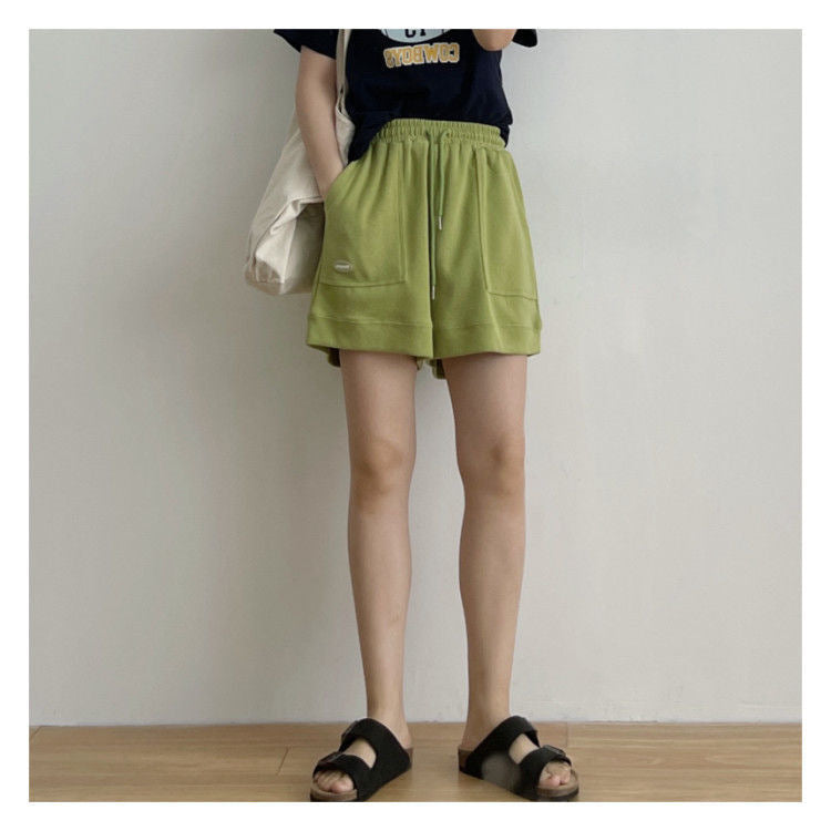 Women's Korean version of loose wide-leg drawstring A-line pants with a slim waist slim fit casual home versatile sports shorts