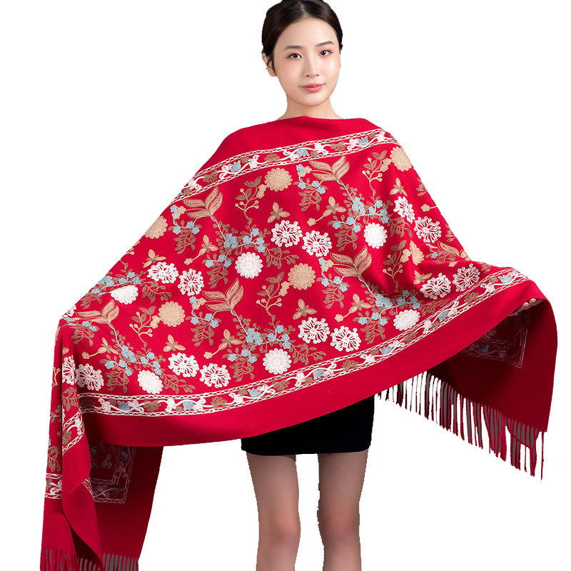 India Nepal ethnic style red women autumn and winter fashion mother long shawl embroidered warm shawl outside
