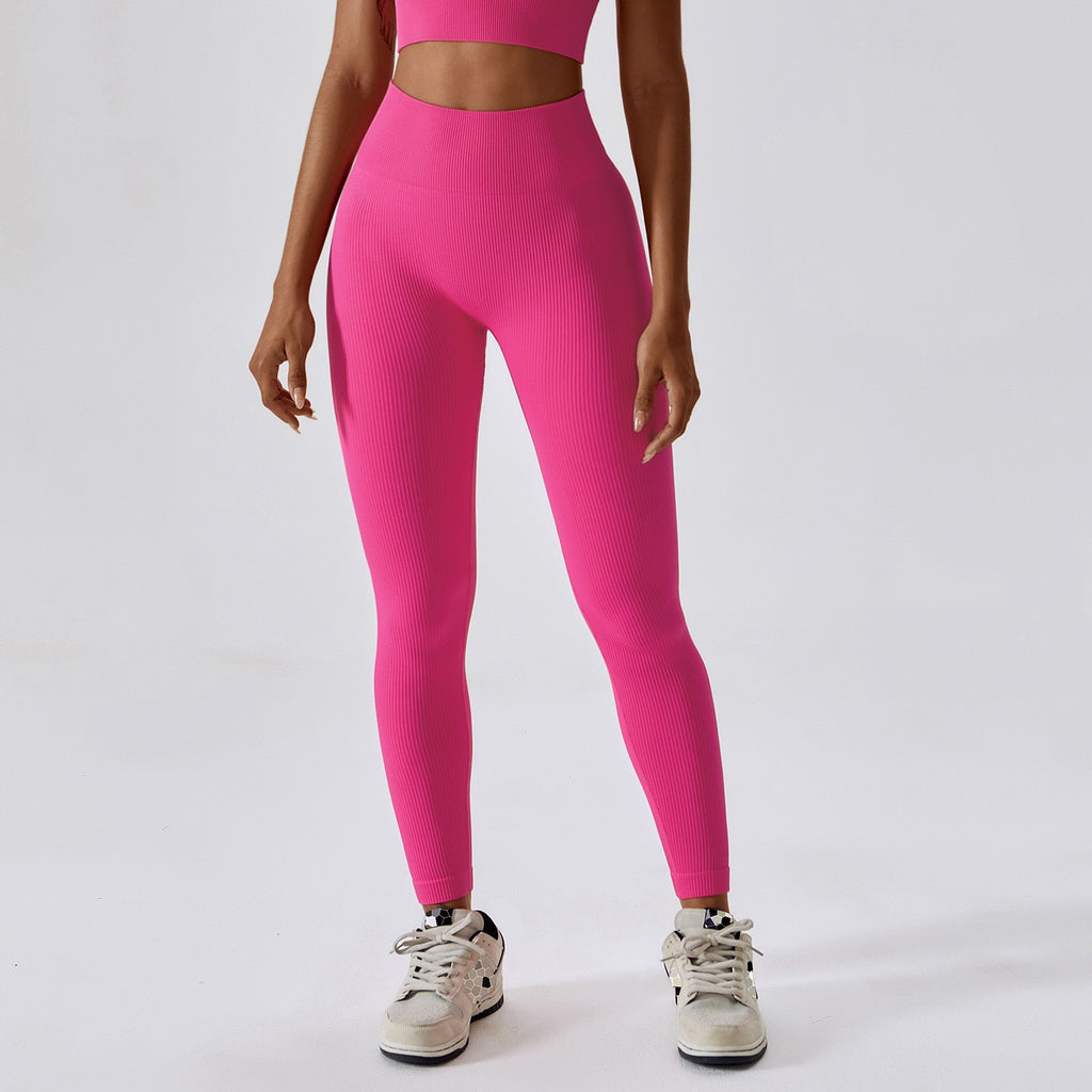 Foreign Trade New Leggings Outer Wear Spring and Summer Women's Solid Color Elastic Tight Sports Pants Yoga Fitness Threaded Pants