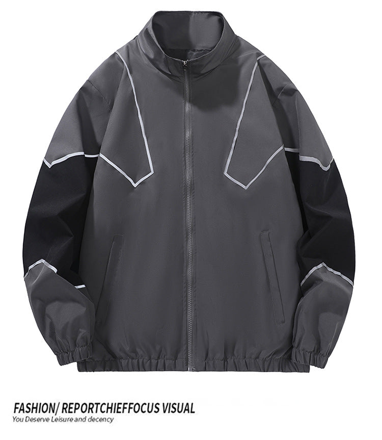 Russian Foreign Trade Trendy Brand Reflective Patchwork Stand-Up Collar Jacket Spring and Autumn Loose Sports Casual Jacket for Men