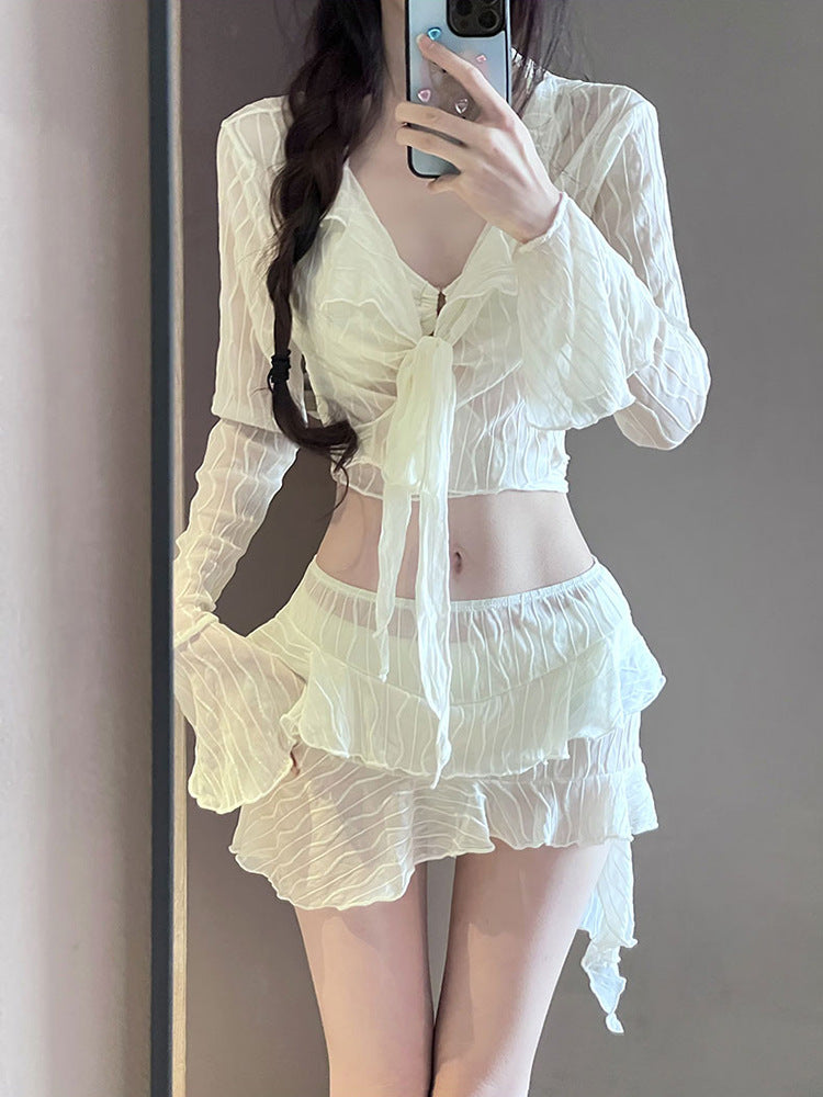 High-End Swimsuit Women's Bikini 2025 New Slimming Look Conservative Belly-Covering Four-Piece Set Sexy Split Resort Hot Spring