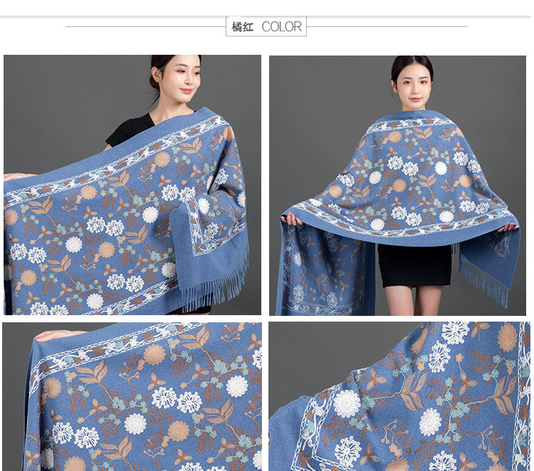 India Nepal ethnic style red women autumn and winter fashion mother long shawl embroidered warm shawl outside