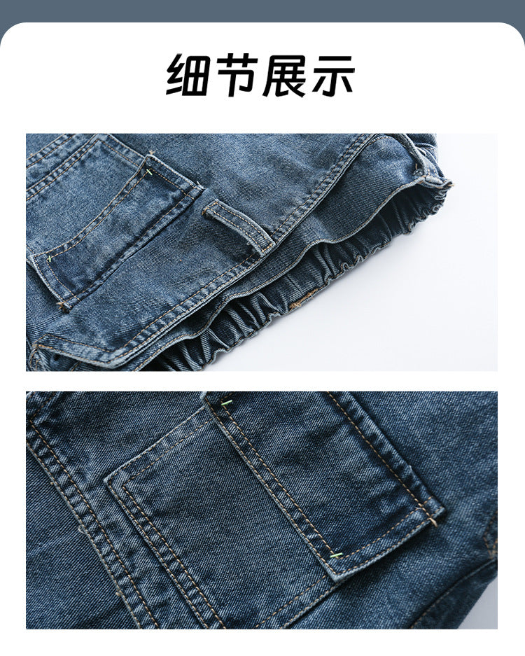 Girls' fart curtain jeans spring autumn new style teens children's straight tube loose wide leg pants retro blue casual pants