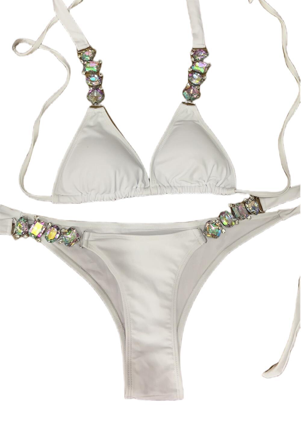 2022 European and American Sexy Bikini Plain Women's Split Strap Luxury Diamond Swimsuit Metal Chain Accessories Swimsuit