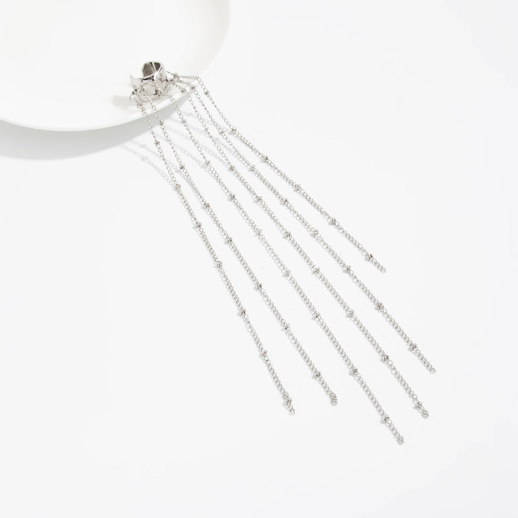 Unique Long Tassel No Piercing Ear Clip Earrings for Women New Gothic Silver Color C-shaped Ear Cuff Fashion Jewelry Gift