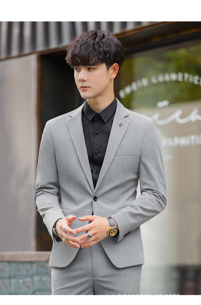 A 1.45kg Piece Set of Spring & Fall Casual Small Suit Jacket Men's Korean Style Slim Gray Formal Full Suit Suit