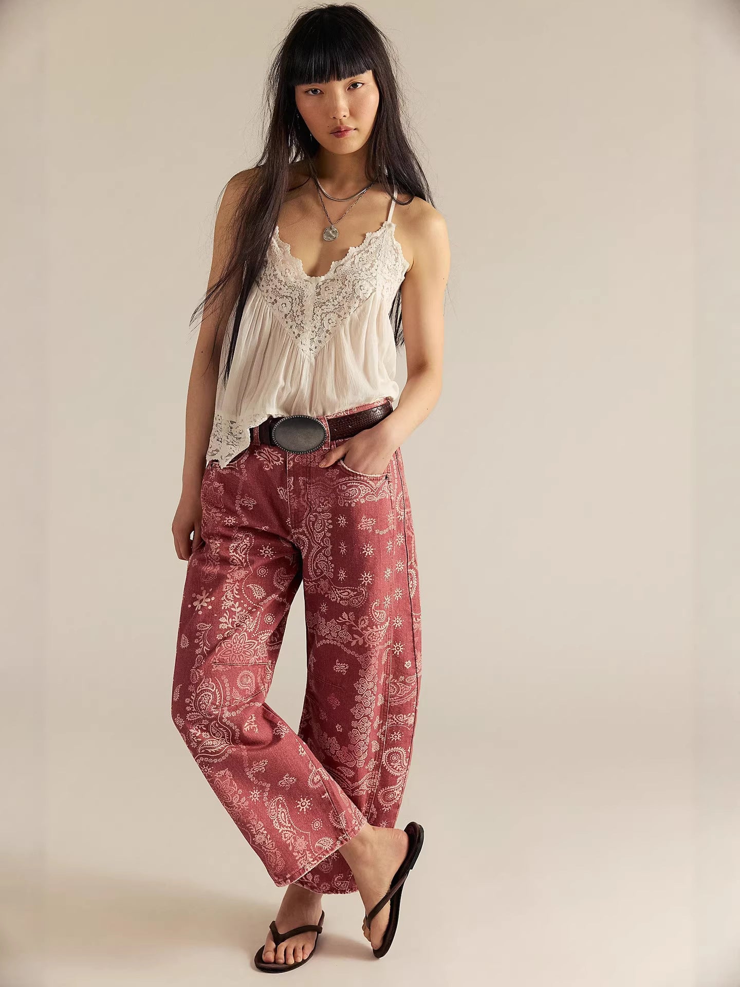 Cotton Denim Long Jeans for Women Trousers Casual High Waisted Jeans Cropped Pants Spring Summer Boho Beach Ladies Baggy Jeans