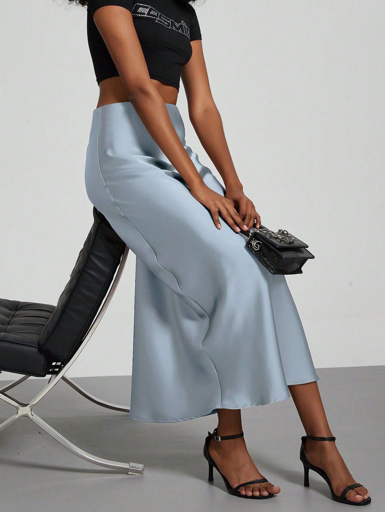 In-Stock Cross-Border Women's Clothing Wholesale European and American Style Elegant Satin Midi Skirt Slimming and Flowy