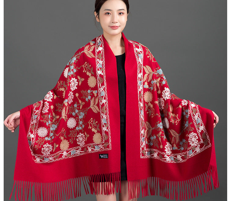 India Nepal ethnic style red women autumn and winter fashion mother long shawl embroidered warm shawl outside
