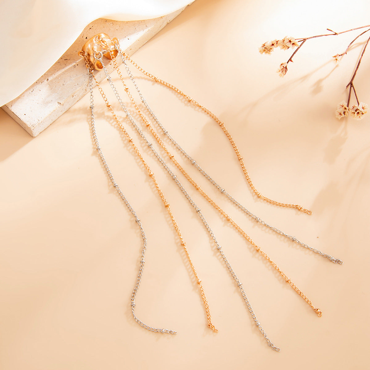 Unique Long Tassel No Piercing Ear Clip Earrings for Women New Gothic Silver Color C-shaped Ear Cuff Fashion Jewelry Gift