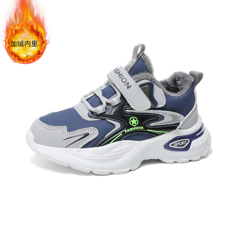 Autumn and Winter Leather Children's sneaker Boys fleece-lined Cotton Shoes Student Dad's Shoes Running Shoes Warm Snow Shoes Children's Shoes