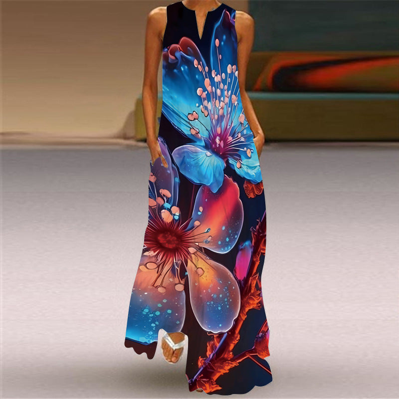 Cross-Border Women's Clothing Amazon Ebay 2026 New European and American Spring and Summer Fashion Printed Sexy Pocketed Long Dress
