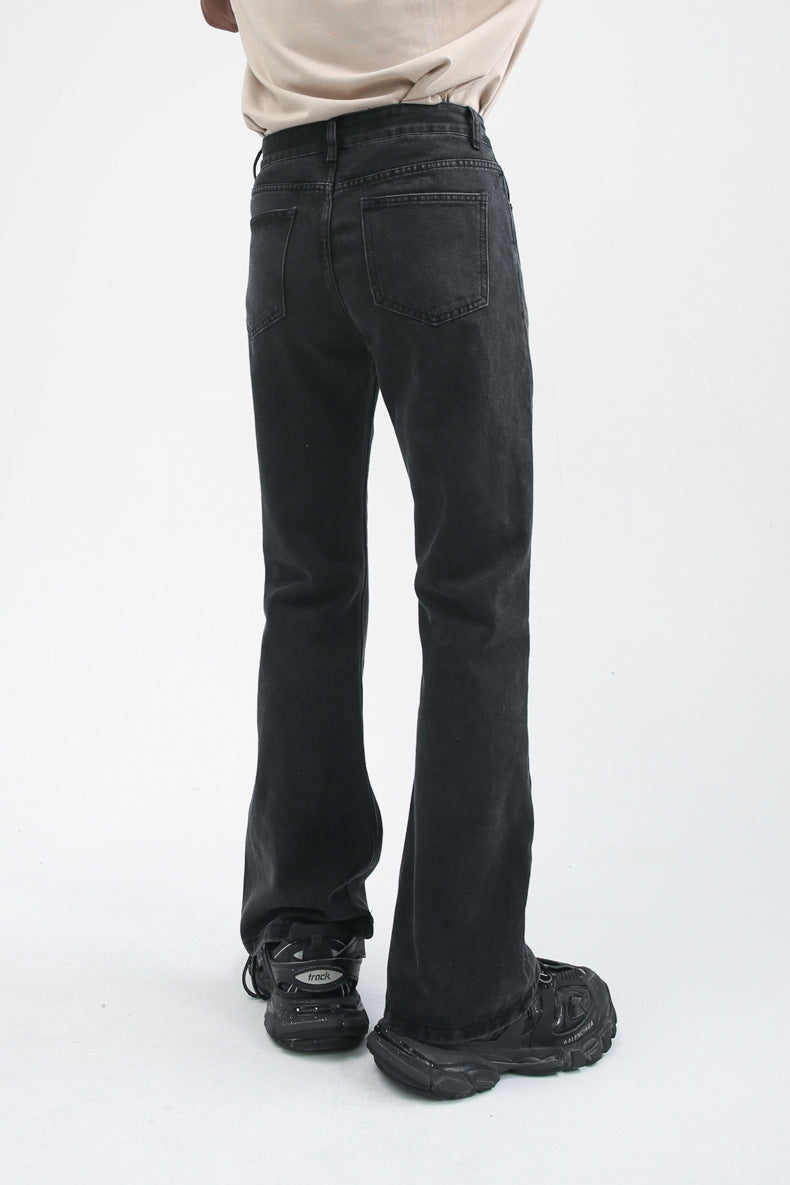 Men High Street Hip Hop Casual Small Flare Denim Jeans Pant Male Japan Korea Style Streetwear Vintage Denim Trousers Pant