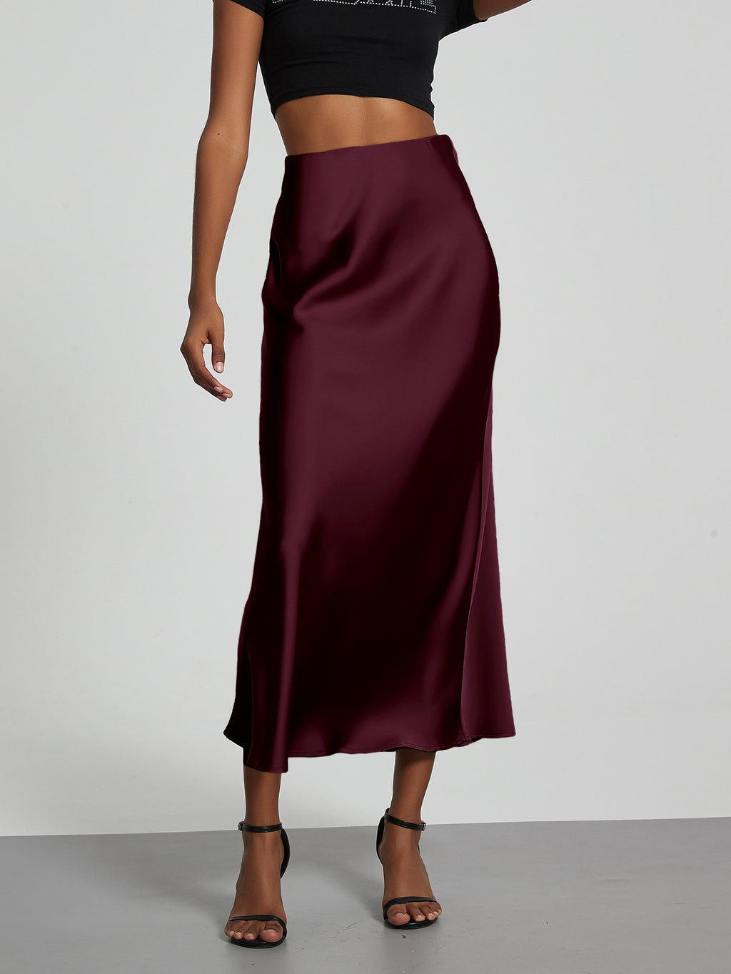 In-Stock Cross-Border Women's Clothing Wholesale European and American Style Elegant Satin Midi Skirt Slimming and Flowy