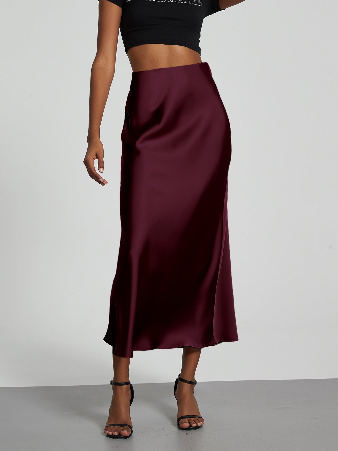In-Stock Cross-Border Women's Clothing Wholesale European and American Style Elegant Satin Midi Skirt Slimming and Flowy