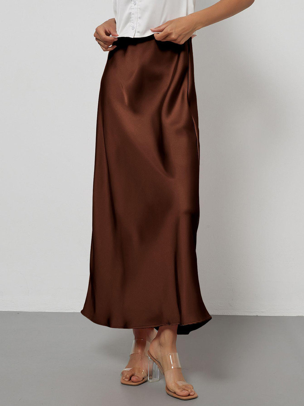 In-Stock Cross-Border Women's Clothing Wholesale European and American Style Elegant Satin Midi Skirt Slimming and Flowy