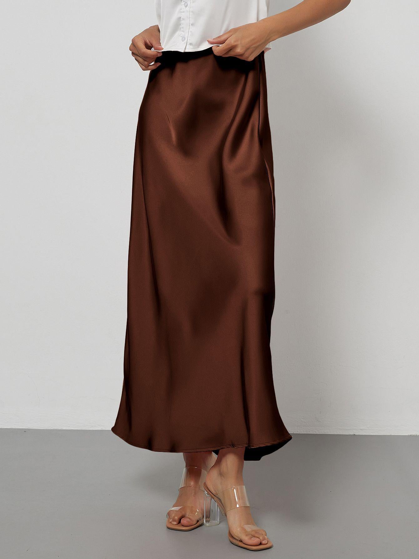 In-Stock Cross-Border Women's Clothing Wholesale European and American Style Elegant Satin Midi Skirt Slimming and Flowy