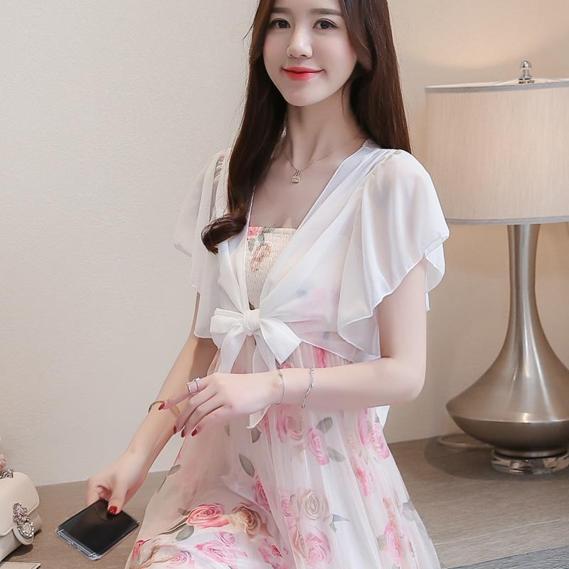 Sunscreen Cardigan Women's Spring and Summer Shawl Outer Blouse Thin Jacket with Sling Skirt Chiffon Small Waistcoat