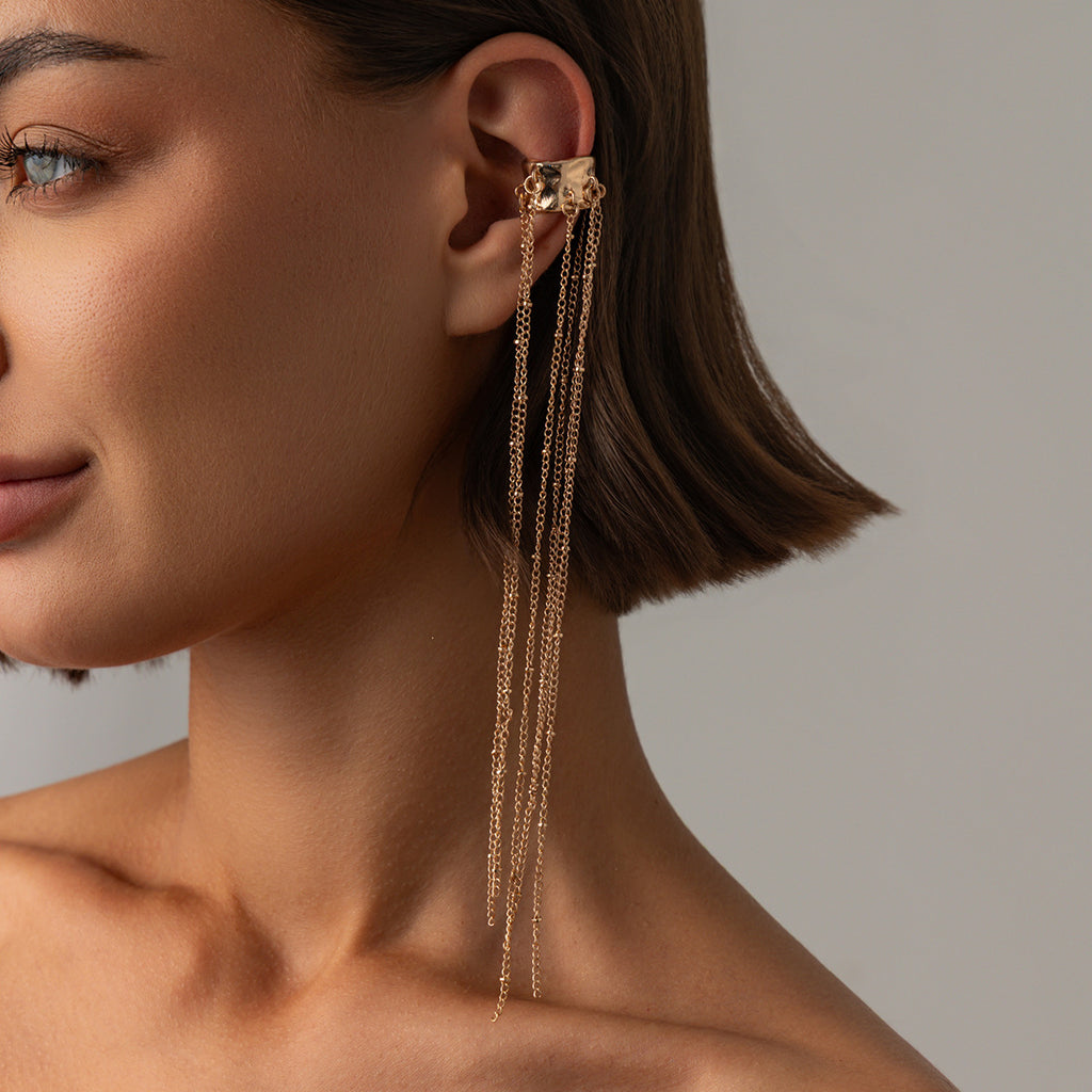 Unique Long Tassel No Piercing Ear Clip Earrings for Women New Gothic Silver Color C-shaped Ear Cuff Fashion Jewelry Gift