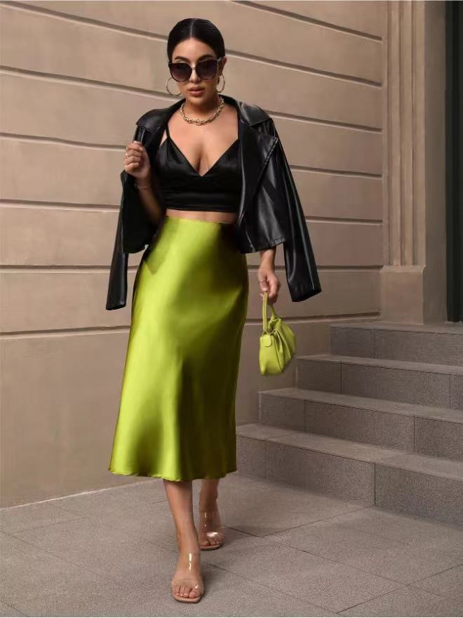 Hip-Covering Fishtail Skirt Satin Mid-Length Skirt Spring and Summer New European and American Cross-Border Women's Clothing Manufacturer Direct