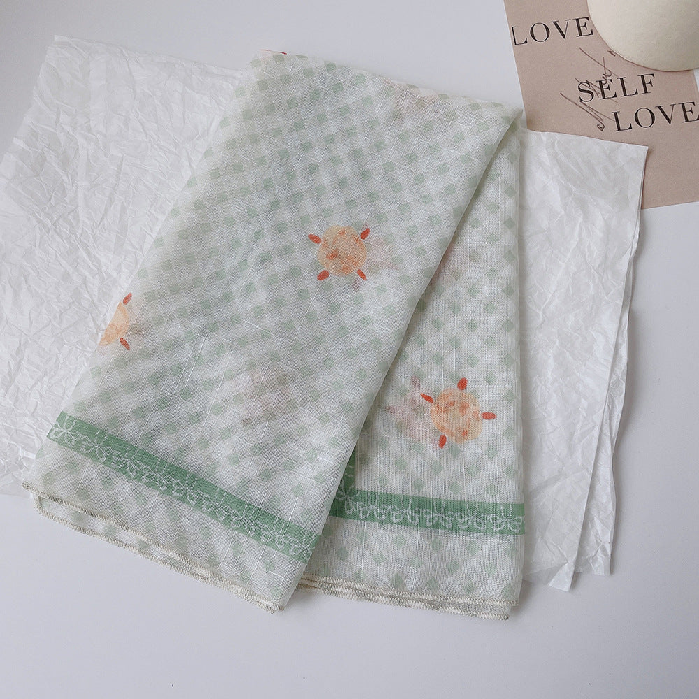 Upgraded Japanese cotton and linen square scarf 58x58 breathable all-match pastoral style floral photo matching scarf headscarf for women