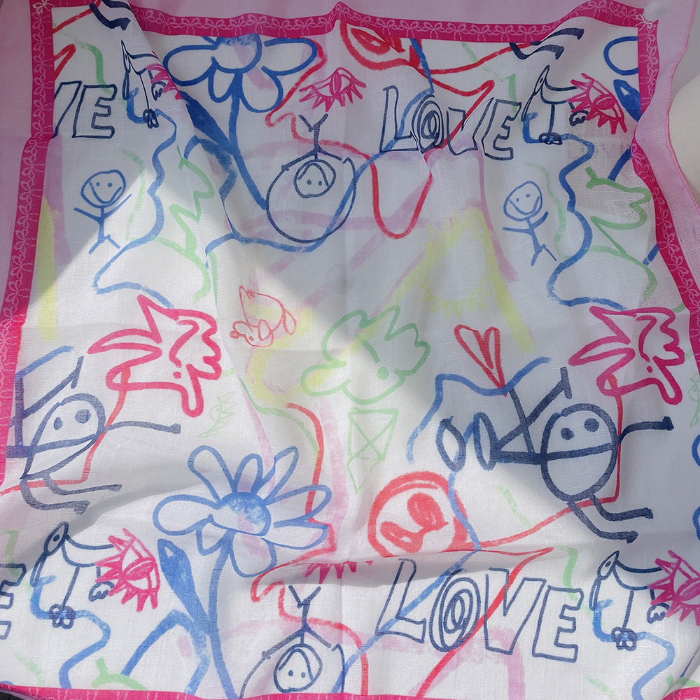 Upgraded Japanese cotton and linen square scarf 58x58 breathable all-match pastoral style floral photo matching scarf headscarf for women
