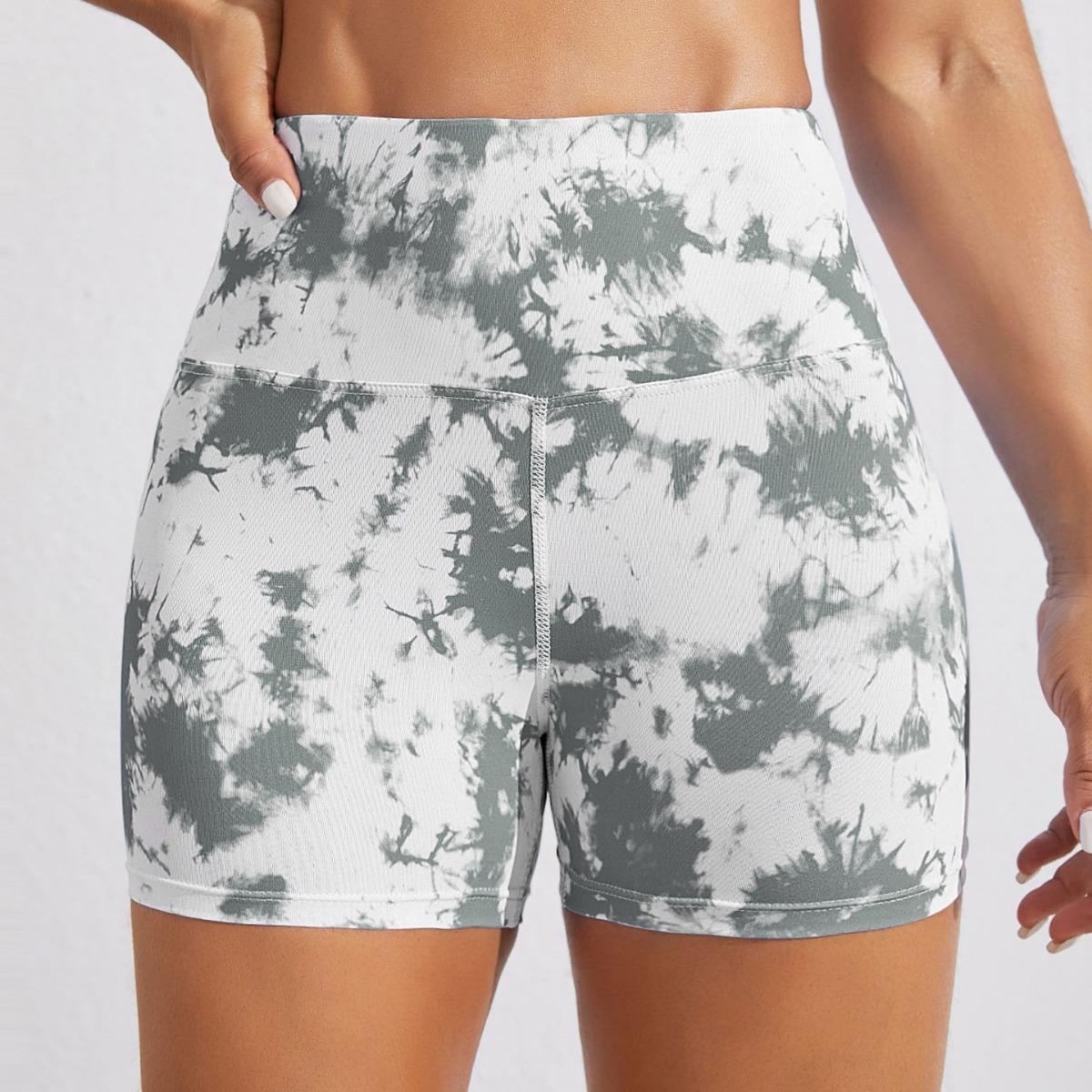 European and American High Waist Hip Lifting Sports Yoga Shorts Tie-Dye Printed Fitness Amazon Yoga Shorts