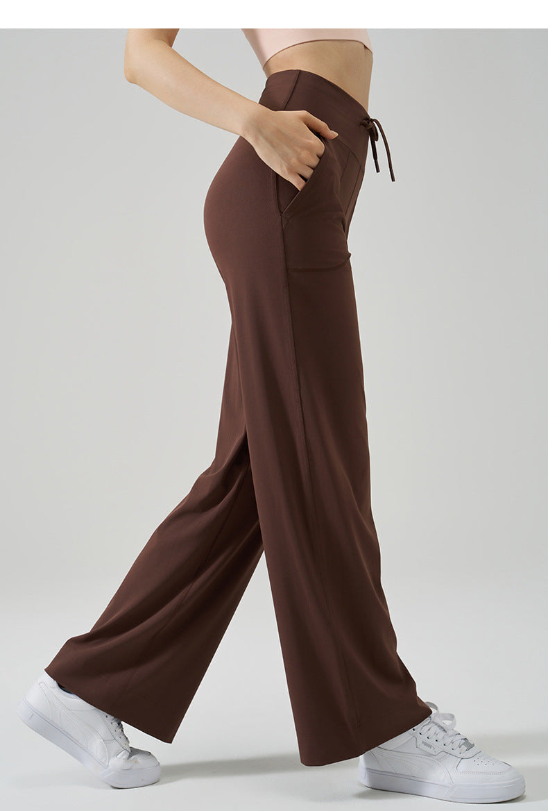 Women's High-Waisted Drawstring Wide-Leg Sports Pants Loose Fit Running Trousers & Slimming Yoga Fitness Pants