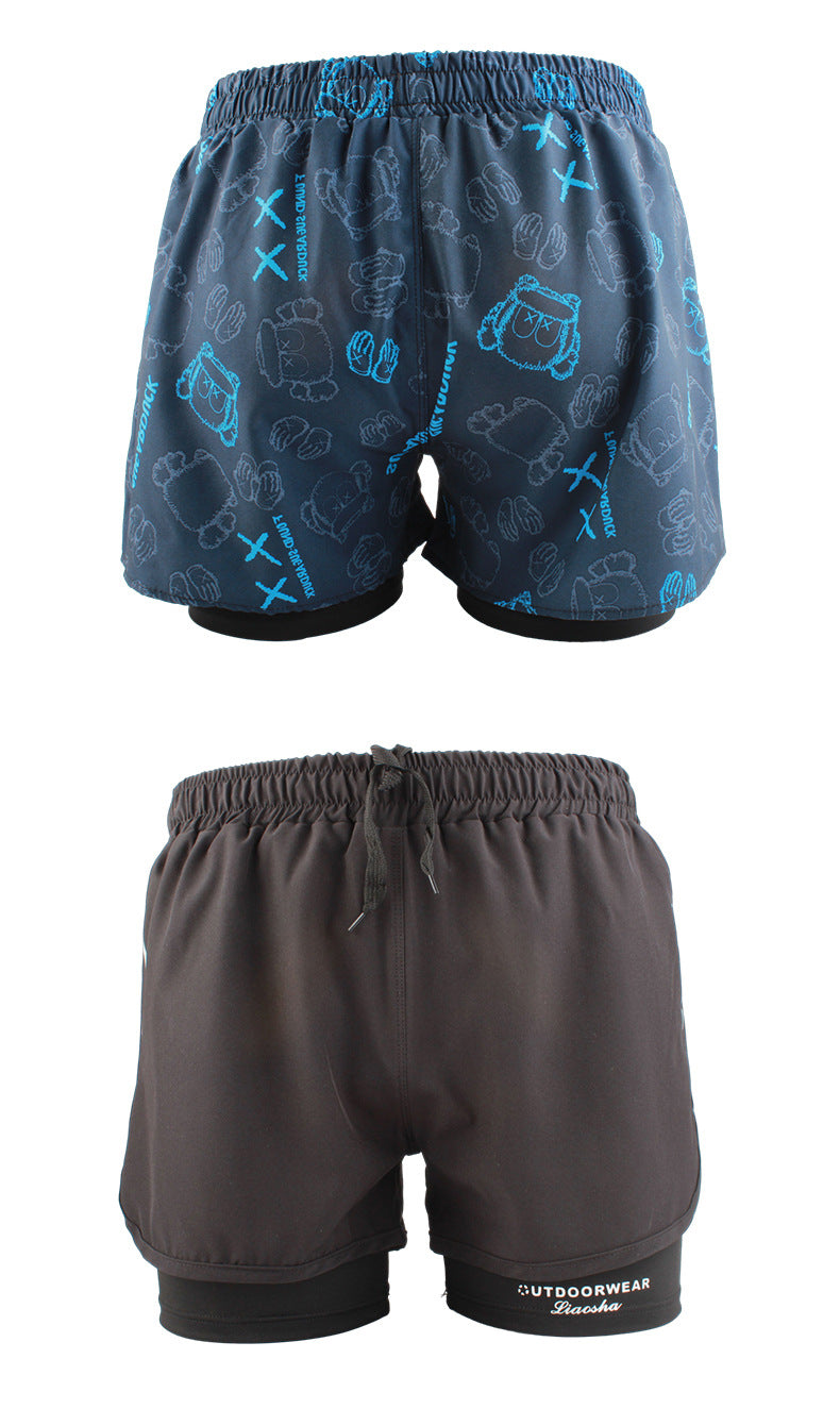 Men's Sports Shorts Summer Explosions Double-layer Quick-drying Swimming Trunks Anti-embarrassment Swimming Trunks Running Fitness Training Shorts