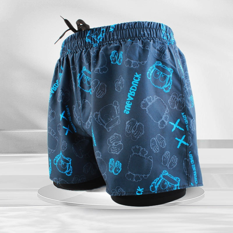 Men's Sports Shorts Summer Explosions Double-layer Quick-drying Swimming Trunks Anti-embarrassment Swimming Trunks Running Fitness Training Shorts