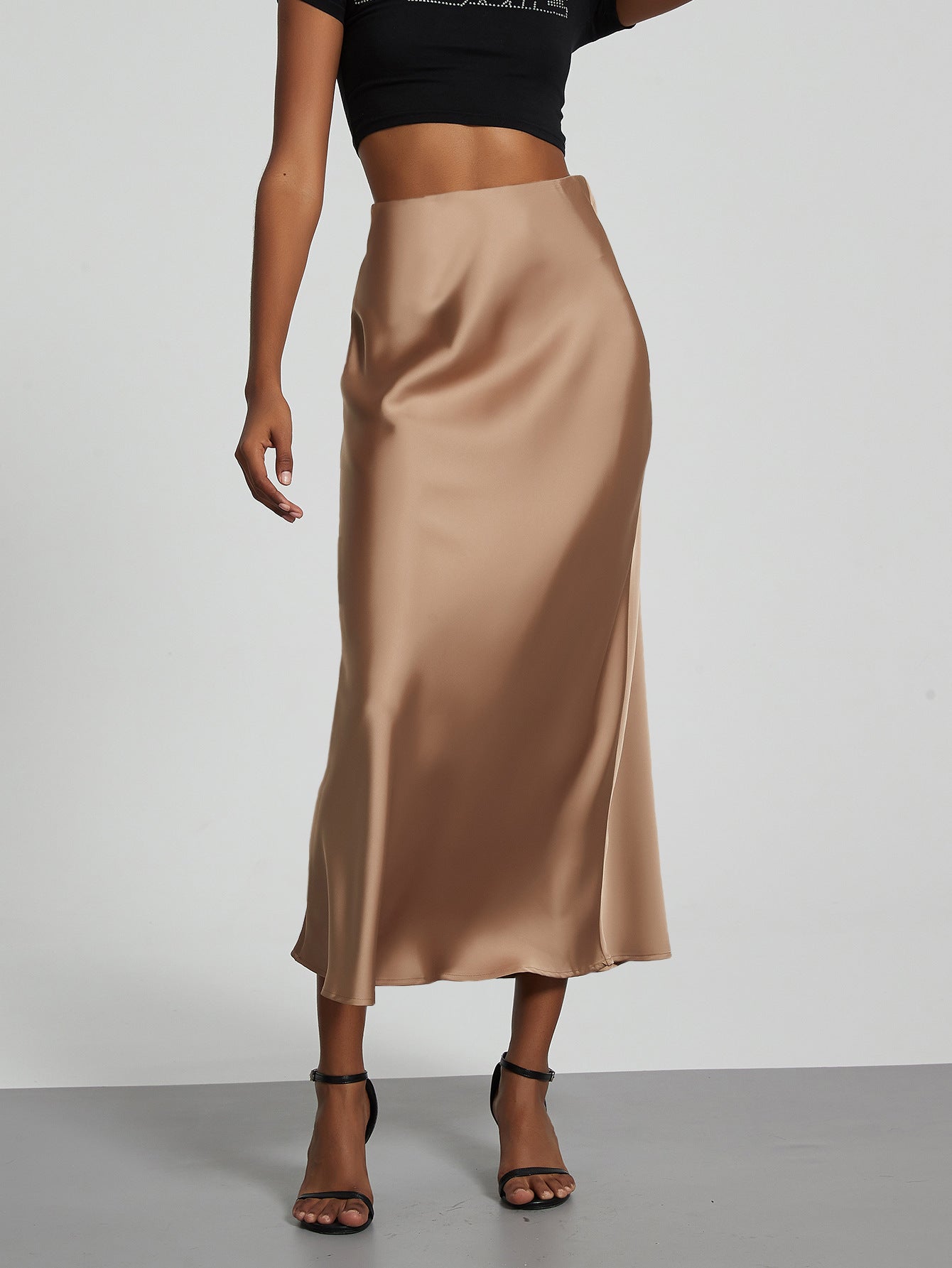 In-Stock Cross-Border Women's Clothing Wholesale European and American Style Elegant Satin Midi Skirt Slimming and Flowy