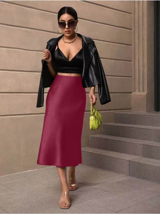 Hip-Covering Fishtail Skirt Satin Mid-Length Skirt Spring and Summer New European and American Cross-Border Women's Clothing Manufacturer Direct