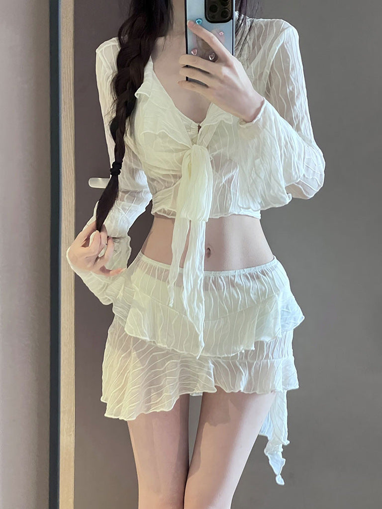 High-End Swimsuit Women's Bikini 2025 New Slimming Look Conservative Belly-Covering Four-Piece Set Sexy Split Resort Hot Spring