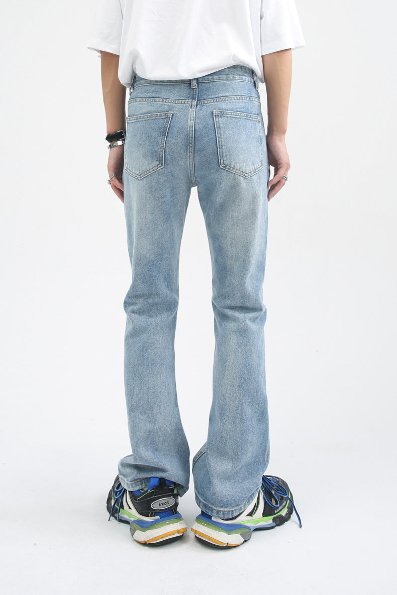 Men High Street Hip Hop Casual Small Flare Denim Jeans Pant Male Japan Korea Style Streetwear Vintage Denim Trousers Pant