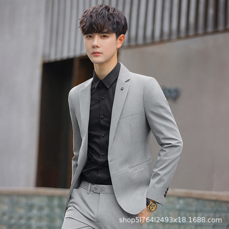 A 1.45kg Piece Set of Spring & Fall Casual Small Suit Jacket Men's Korean Style Slim Gray Formal Full Suit Suit