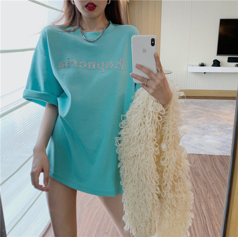 Smiley Face Print Loose Short-Sleeved T-Shirt for Women Spring and Summer New Casual Bottoming Shirt Women's Round Neck Top Dropshipping
