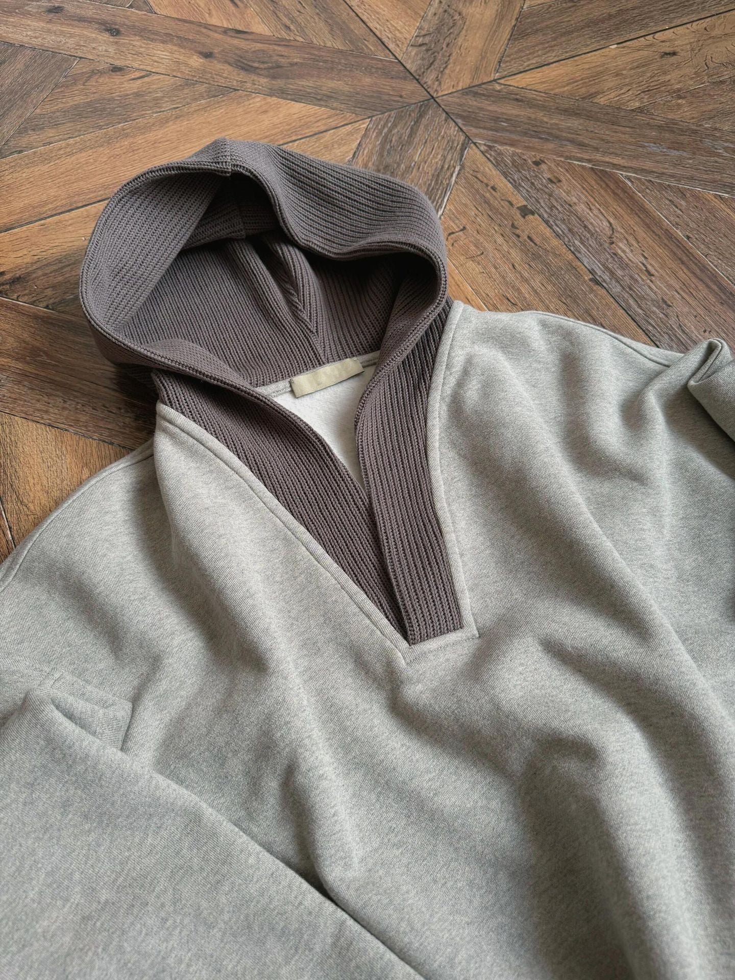 cleanfit Grey Sweatshirt Men's Hooded Autumn and Winter Wool Stitching Design Niche Loose Casual Jacket